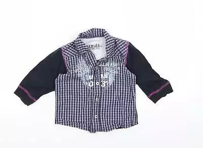 Miniman Boys Black Check Cotton Basic Button-Up Size 9-12 Months Collared Button • £5