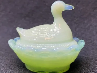 Jadeite Green Milk Glass Duck Swan On Nest Basket Easter Eggs Salt Cellar Hen 2  • $4.25