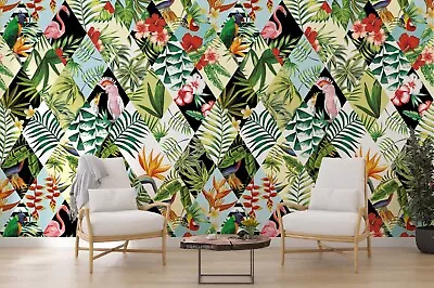 3D Tropical Green Leaf Flamingo Wallpaper Wall Murals Removable Wallpaper • $26.10