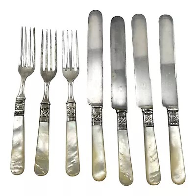 Lot Of 7 Vtg Sterling Flatware Pieces- Mother Of Pearl Handle Knives Forks • $54.99