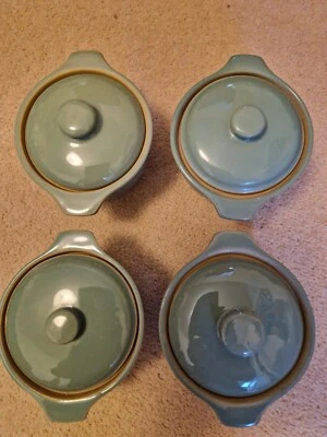 Four Vintage Denby Manor Green Lidded Individual Casserole Dishes/Pots • £15