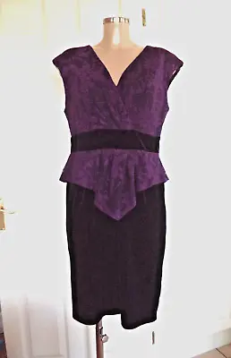 Per Una Shift Dress Purple Lace And Black Velvet Size 14 Sleeveless Party Cruise • £14.99