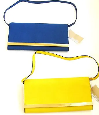 New Michael Kors Tilda Cadet Blue+citrus Yellow Leather Clutchwallethandbag • $165.74