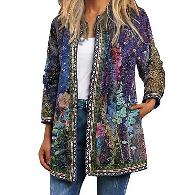 Coat Ethnic Pocket Cardigan Women Autumn Jacket Colorful Vintage • $29.08