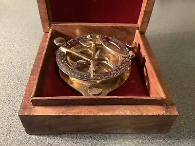 Brass Marine Compass / Sundial In Wooden Box By West London - Pretty Ornament • £20