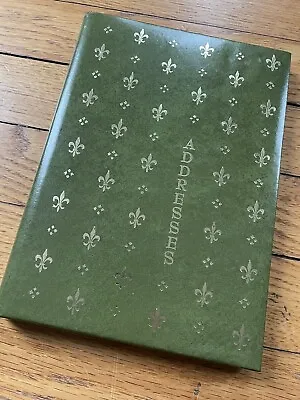 Vintage Avocado Green Gold Fleur De Lis Telephone Number Address Book With Tabs • $7