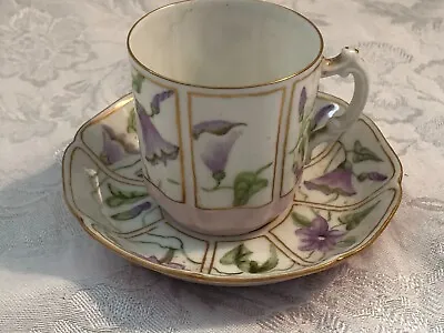 Haviland H & Co Limoges Demi Demitasse Cup & Saucer Lavender Morning Glory • $15