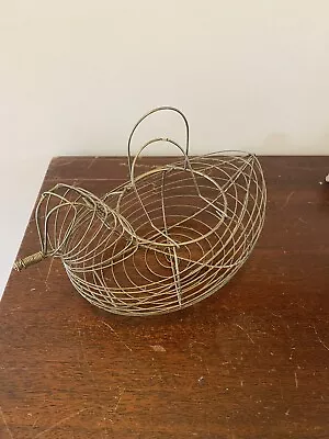 Vintage Egg Holder Wire Basket Hen Chicken Bird Metal W/ Handles Handmade • $14.99