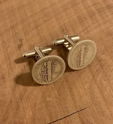 $15 • Buy Mercury Dime 90% Silver Coin Jewelry Cuff Links-Handmade-Vintage