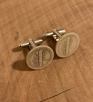 $15 • Buy Mercury Dime 90% Silver Coin Jewelry Cuff Links-Handmade-Vintage