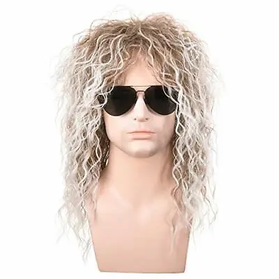 Morvally Men’s 80s Style Wigs | Long Curly Silver Mixed Brown Synthetic Hair ... • $34.23