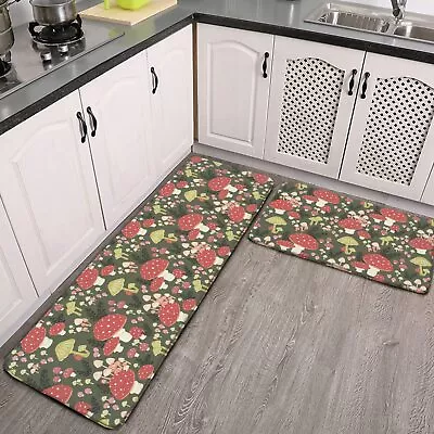 Mushrooms Pattern Kitchen Rug Set 2 PCS Floor Mats Washable Non-Slip Soft Fla... • $47.35