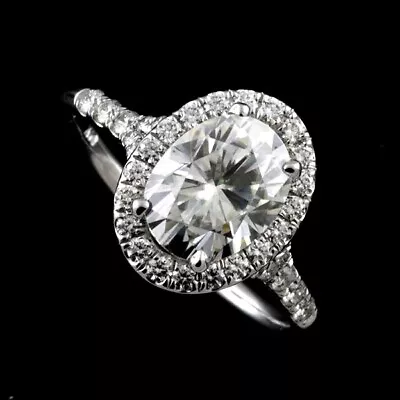 14K White Gold Cut Down Micro Pave Halo Oval Diamond Engagement Ring Mounting  • $1439