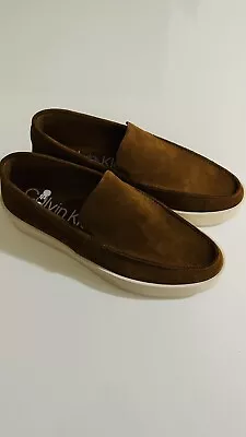 Calvin Klein Mens Brown Suede Designer Slip On Shoes • £55