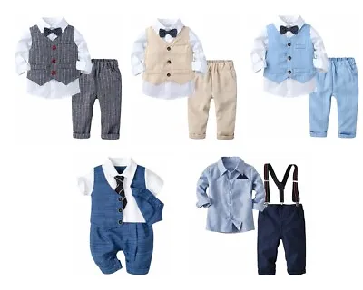 Kids Baby Boys Gentleman Outfits Romper Tops Jumpsuit Pants Bow Tie Tuxedo Set  • £25.99