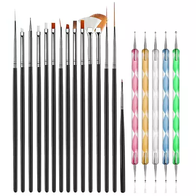 20Pcs Nail Art Design Tools 15Pcs Painting Brushes Set With 5Pcs Dotting Pens  • $9.35