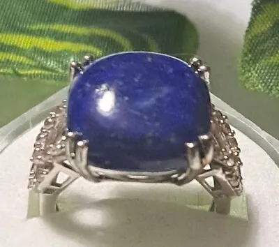 Designer Ring Blue Lapis Lazuli & White Topaz  925 Sterling Silver Ring Size 7  • $29