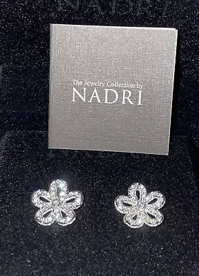 NIB QVC Nadri Dimensional Openwork Sparkling Flower Stud Earrings Silver! • $39.99