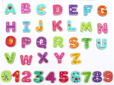 Wooden Magnetic Letters And Numbers - Fridge Magnets For Kids- Alphabet Letter • $15.99