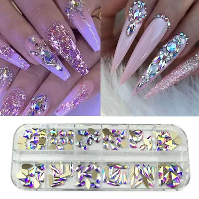 12 Shapes Crystal AB 3D Nail Art Rhinestones FlatBack Glitter Glass Gems Diamond • $9.49