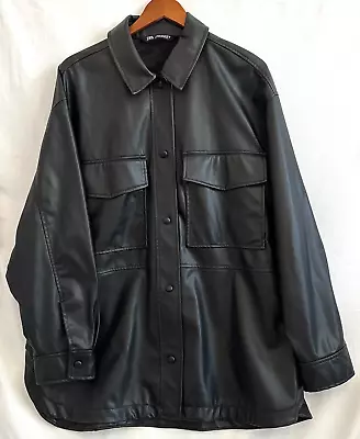 Zara Shirt Jacket Shacket Women’s XL Faux Leather Black Snap On Buttons • $29.50