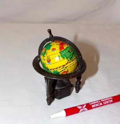 VTG Metal World Earth Globe Map Pencil Sharpener Miniature Dollhouse Boat Route • $9.99