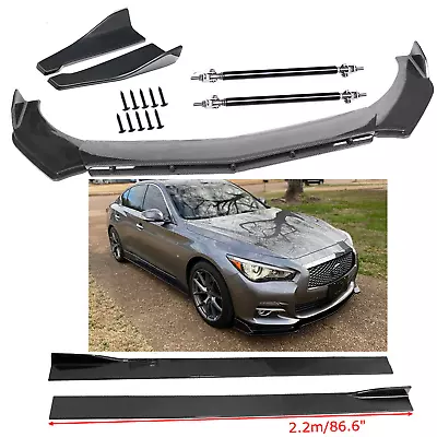 Carbon Fiber Front Bumper Lip Side Skirt/ Strut Rods For Infiniti G37 G35 Q50 • $149.99