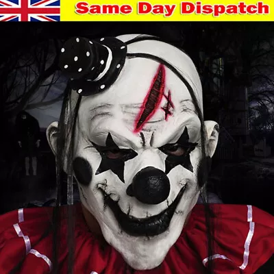 Evil Clown Mask Latex Fancy Dress Costume Scary Full Head Horror Halloween Party • £9.89