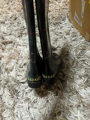 Ralph Lauren Womens 6 Tall Signature Plaid Rubber Wellies Rain Boots • £23.74