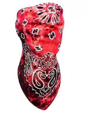 VELCRO®Brand ADJUSTABLE RED TIE DYE PAISLEY FACE COVER REVERSIBLE NECK BANDANA • $25.61