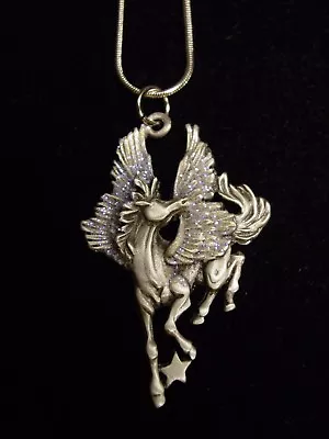 $18.99 • Buy  JJ  Jonette Jewelry Silver Pewter Majestic PEGASUS Purple Glitter 18  Necklace