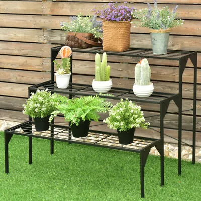 3 Tier Shelf Flower Plant Display Stand Rack Large Modern Black Metal Heavy Duty • $64.49