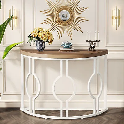 43  Half Moon Console Table With Geometric Base Rustic Entryway Hallway Table • $90.14