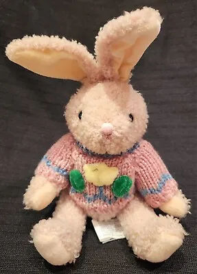 Vintage 1988 Chrisha Playful Plush Jointed Bunny Rabbit Pink Sweater Stuffed Toy • $9.99