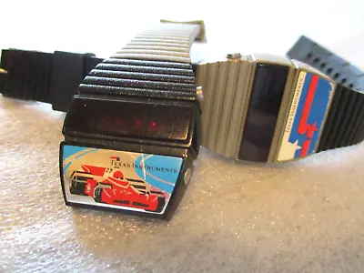 1970s TEXAS INSTRUMENTS RED LED WATCHES (2) SERIES 500- INDY CAR+STARS -WORKING • $198.95