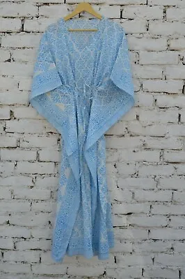 Hand-Block Printed Cotton Short Caftan Floral Dress Summer Dress Maxi Dress • $27.99