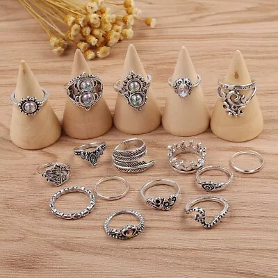 16pcs Silver Boho Stack Plain Above Knuckle Ring Midi Finger Tip Rings Set • £3.99