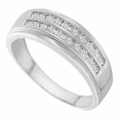 14k White Gold Mens Round Diamond 2-row Wedding Anniversary Band Ring 1/4 Ctw • $683.91