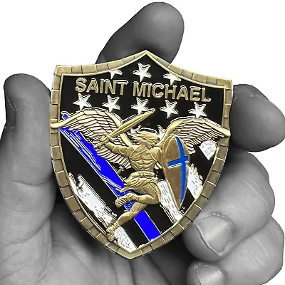 GL5-004 Police Saint Michael Gladiator Shield Thin Blue Line Flag Challenge Coin • $19.99