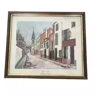 VTG Maurice Utrillo ART Eglise De Strins Seine Canvas Wood Framed Signed 11x13 • $40