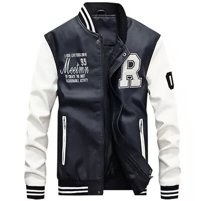 Men's Letterman Jacket Vintage Baseball American College Varsity Leather Bomber • £28.99