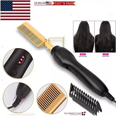 Hair Straightener Comb Pro Electric Beard Straightening Comb Heat Hot Comb Press • $11.79