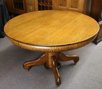 Antique Quarter Sawn Solid Oak Pedestal DINING TABLE. Arts & Crafts Mission • $425