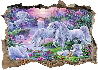 £10.99 • Buy Unicorn Castle Fantasy Fairy Horse 3d Smashed Wall View Sticker Poster Art Z157
