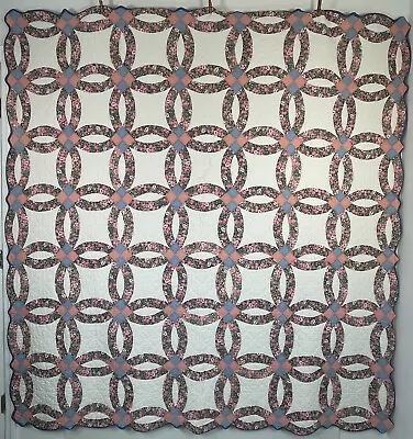 Vtg Double Wedding Ring Quilt For Cutter Or Repair 80  X 77  READ • $53.99