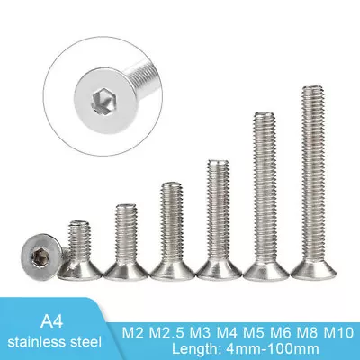 £2.39 • Buy M2-M10 Countersunk Bolt Csk Allen Key Socket Screws A4 Stainless Steel DIN 7991