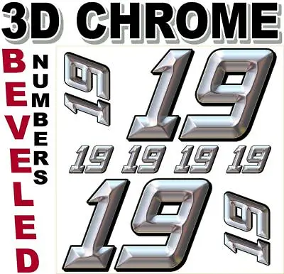 (#19) 3-D CHROME BEVELED NUMBERS Decal Sticker Sheet 1/8-1/10-1/12 RC NASCAR • $8.99