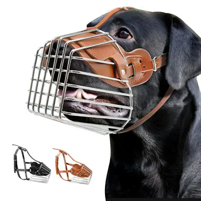 £23.99 • Buy Large Dog Muzzle Leather Metal Wire Basket Adjustable For Pitbull German Shepard