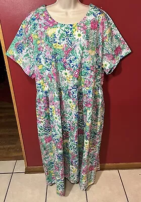 The Vermont Country Store Dress Women's Plus 3X Shift House Short Sleeve Floral • $37.99