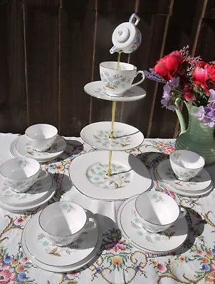 Vintage Tuscan  Blue Star Tea Set & Mad Hatter Cake Stand • £40